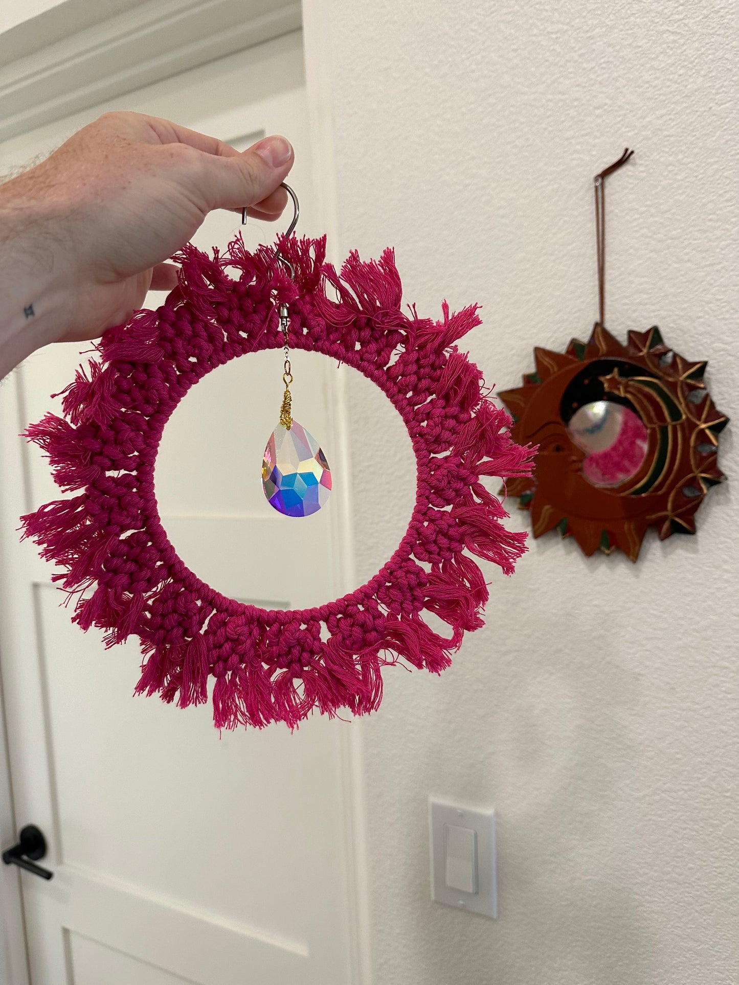 Pink Macrame Crystal Suncatcher