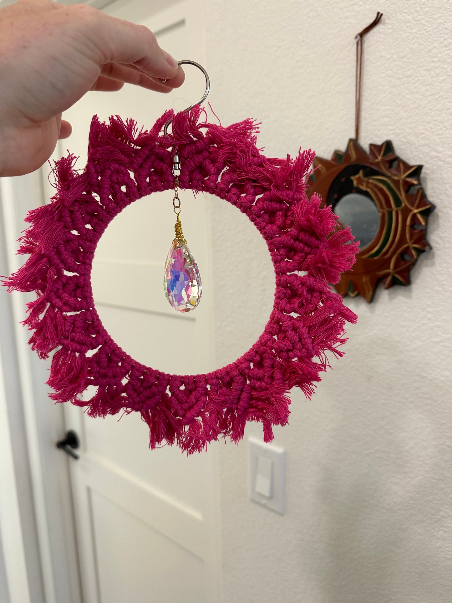 Pink Macrame Crystal Suncatcher