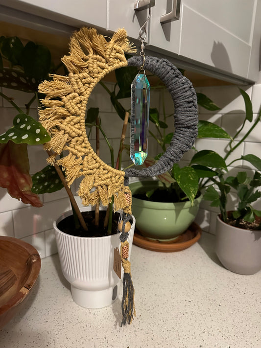 Sun and Moon Macrame Crystal Suncatcher